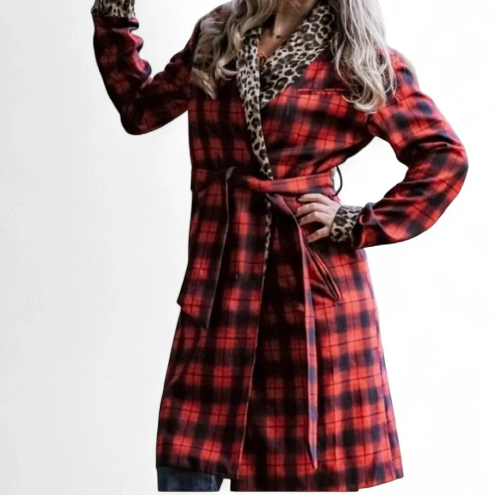 Plaid Leopard Contrast Coat - Picture 4 of 16